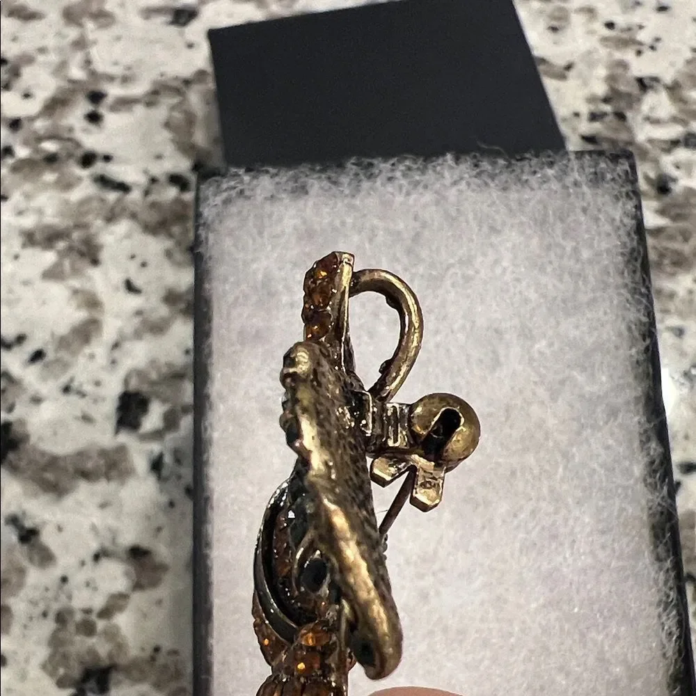 Elegant Vintage Acorn Brooch/Pendant with Amber and Green Crystals